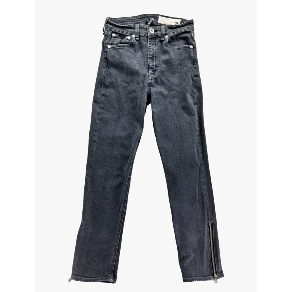 Rag & Bone Skinny Jeans Womens 26 Gray Minna High Rise Stretch Ankle Zip Denim